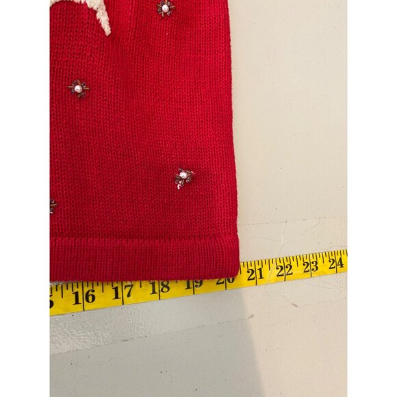 Victoria Jones Red Christmas Cardigan Sweater Sherpa Collar Beads Medium Petite - Picture 8 of 9